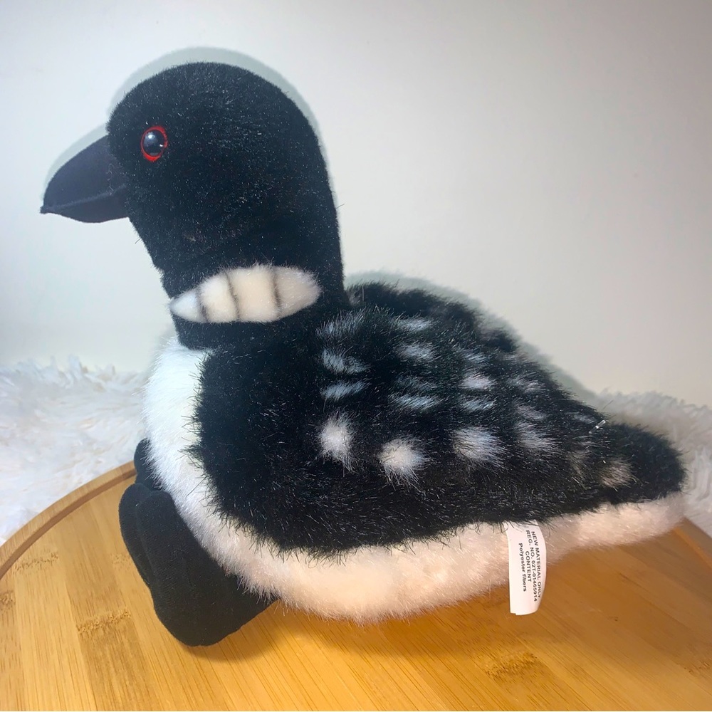 Stuffed Animal House Duck Loon Wildlife Plush Bird 9” Black & White/Red Eyes